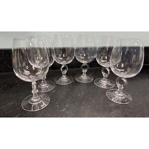 Set of 6 ARC France Camors Clear Glass Goblets Wine Water Glasses Loop Stem 6.5"